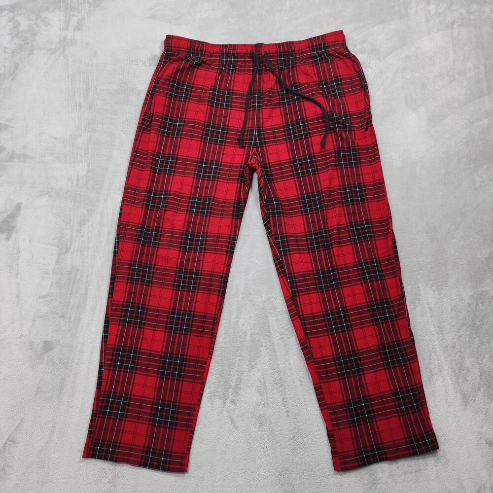 Nautica Pajama Pants Mens XL Red Plaid Flannel Drawstring Lounge Sleepwear Cozy